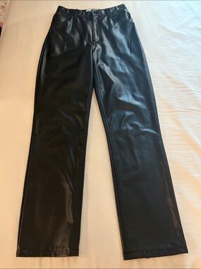 Abercrombie & Fitch Black Faux Leather Straight-Leg Pants